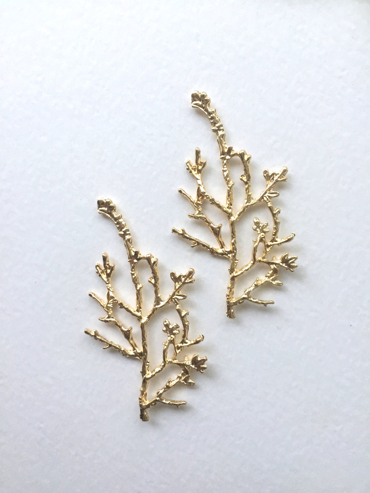 2 x Champagne Gold Tree Branch Embellishments, 15x37mm