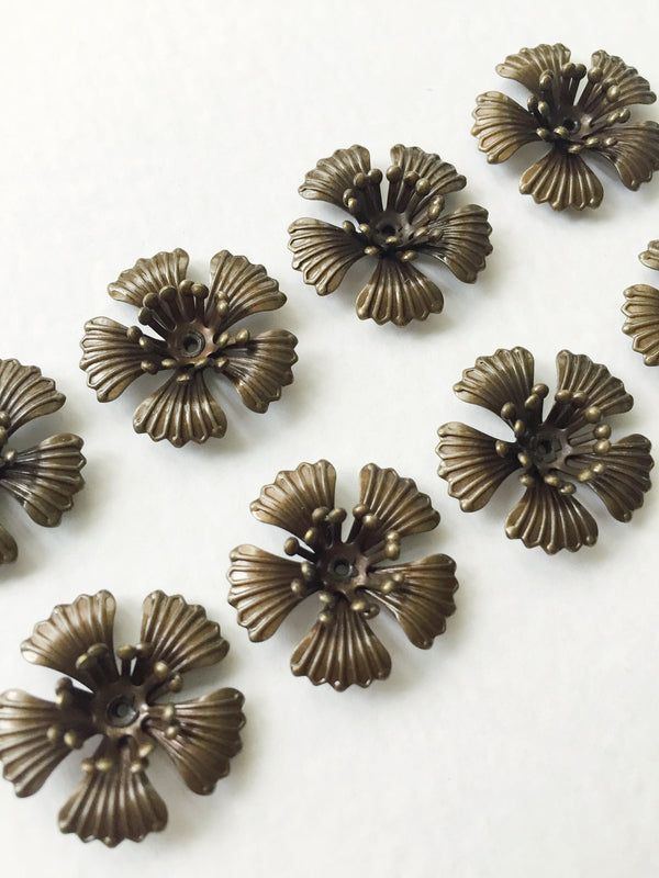 8 x 19mm Antique Bronze Flower Beads, 19mm
