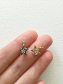 4 x Gold or Silver Floating Cubic Zirconia Star Charms, 14x10mm