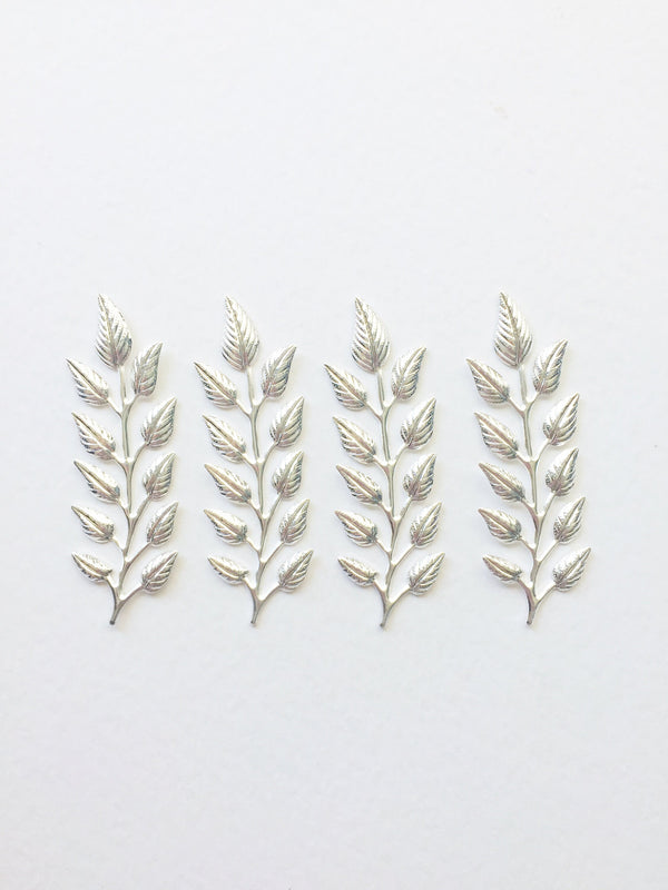 4 x Silver Laurel Leaf Stamping Leaf Embellishments