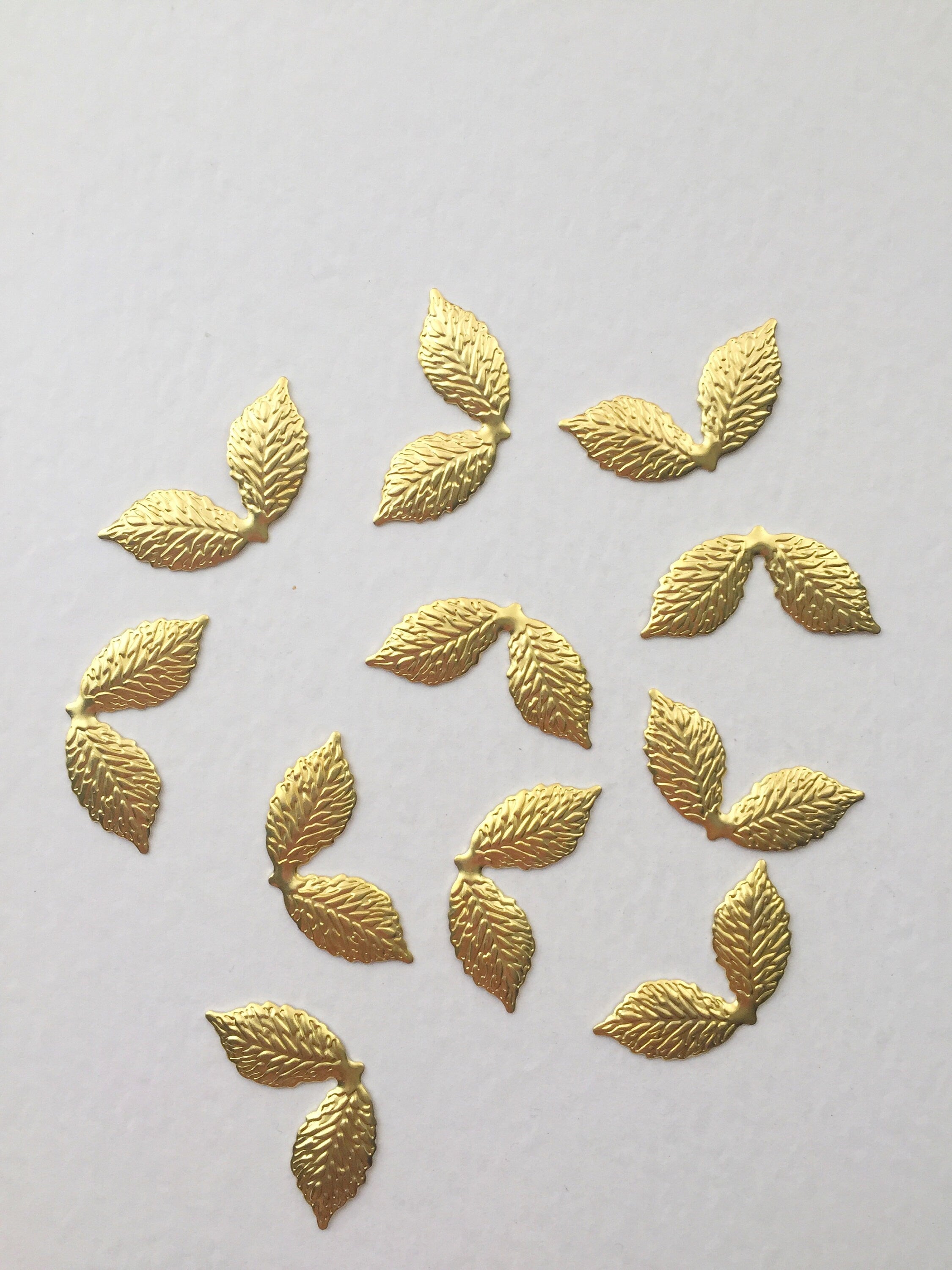 10 x Gold Metal Double Leaf Stampings, 27x15mm (3236)