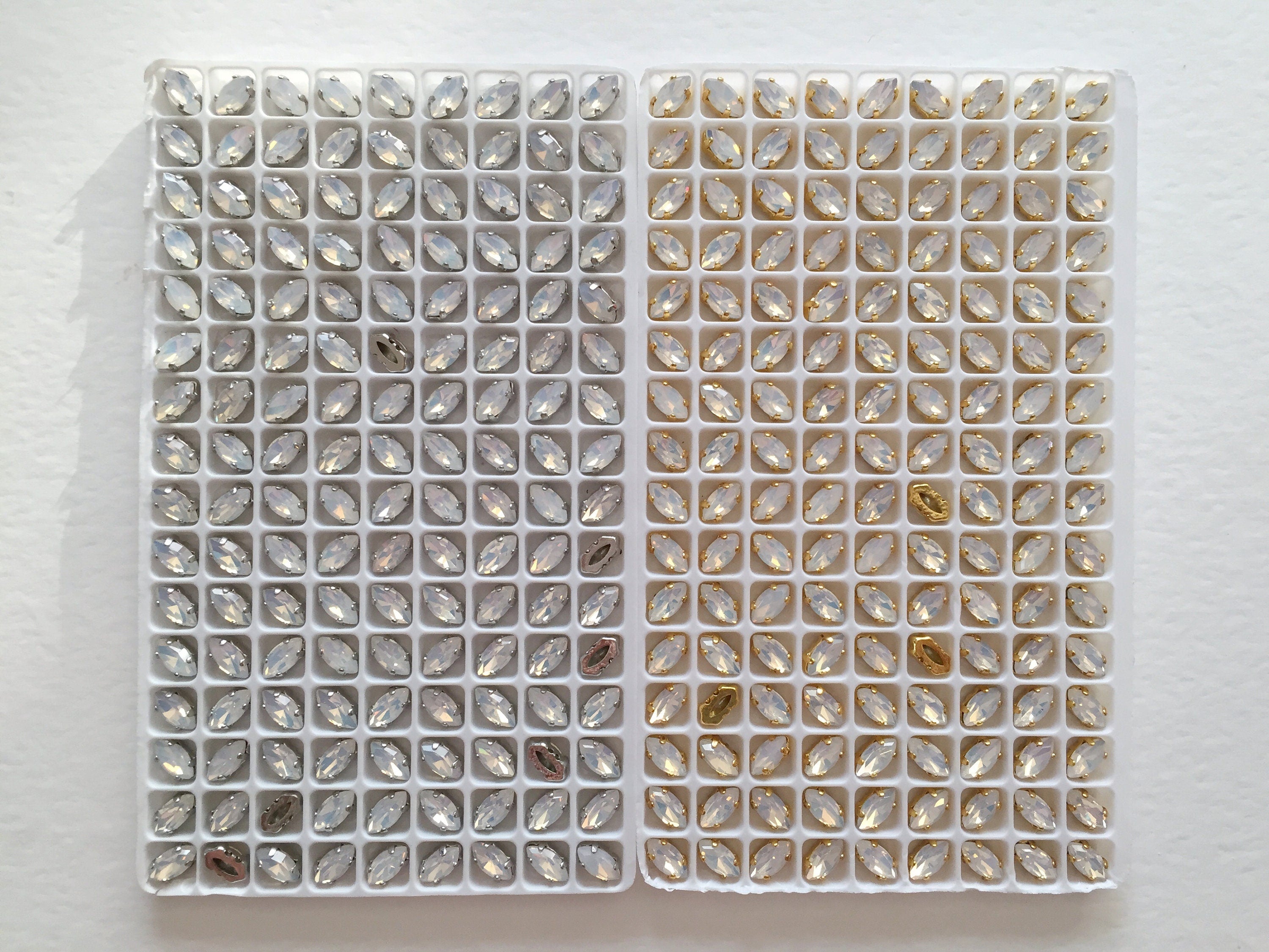 12 x Opal Glass Sew On Rhinestone Gold Claw, 4x8mm (1642, 1637)