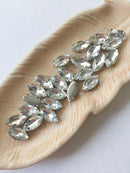 12 x 6x12mm Clear Glass Navette Rhinestones in Rhodium Tone Setting