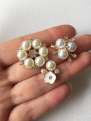 Set of 3 Pearl and Crystal Flower Cabochons (0618)