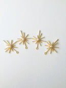 4 x Gold Tone Starburst Charms with Faux Pearl, 43x32mm (0606)