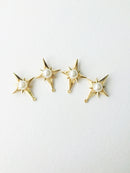 4 x Gold Star Pendants with Pearl, 32x24mm
