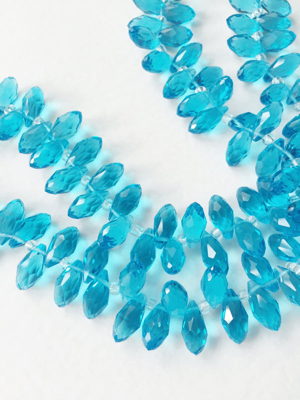 1 strand x Sky Blue Crystal Briolette Beads, Faceted Glass Teardrop Beads, 6x12mm - 98 beads