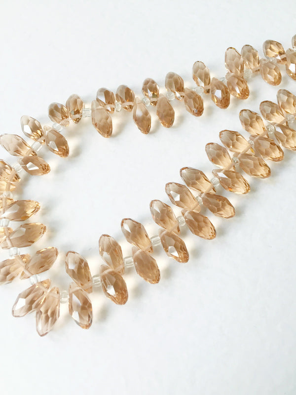 1 strand x Beige Crystal Briolette Beads, 6x12mm - 98 beads