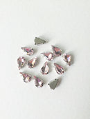 12 x 8x13mm Pink Glass Teardrop Rhinestone in Sew-on Rhodium Tone Setting