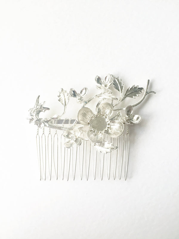 Bright Silver Hair Comb Base With Embellishment, 55x75mm