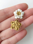 4 x White Enamel Brass Flower Bead Caps, 19mm (0682)