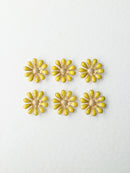 6 x Yellow Enamel Daisy Flower Cabochons, 18mm (C7)