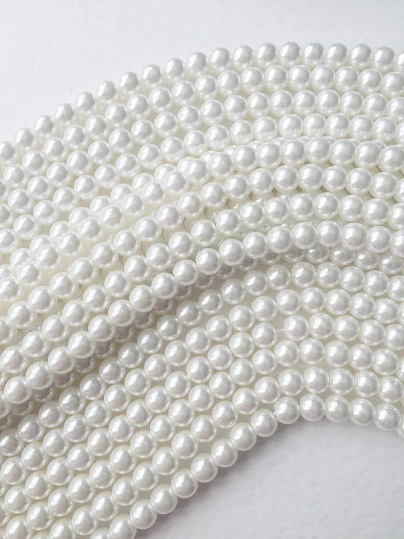 1 strand x 6mm Milky White Pearl Beads, Soft White Crystal Pearls (0847)