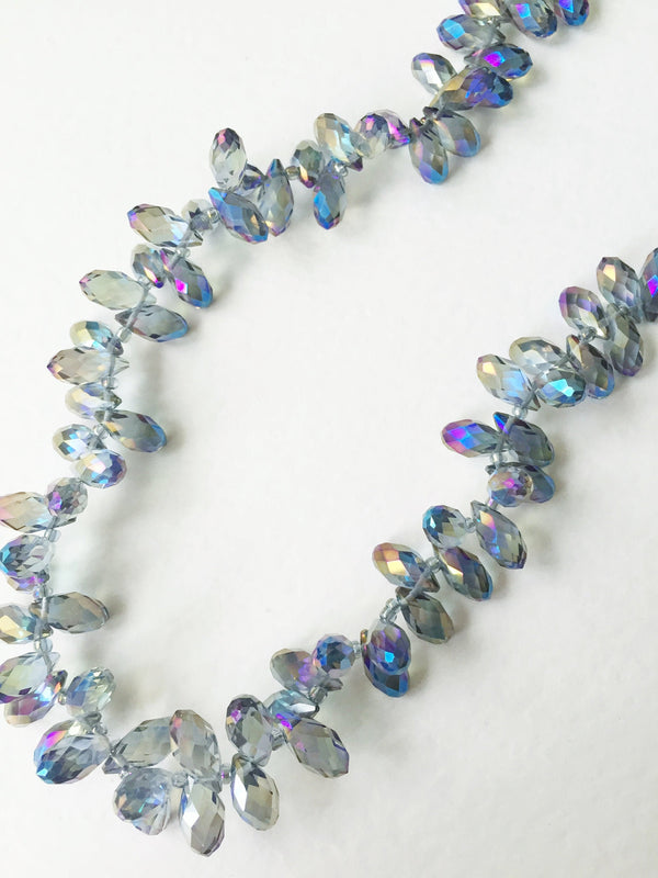 1 strand x AB Grey Crystal Briolette Beads, Faceted Glass Teardrop Beads, 6x12mm