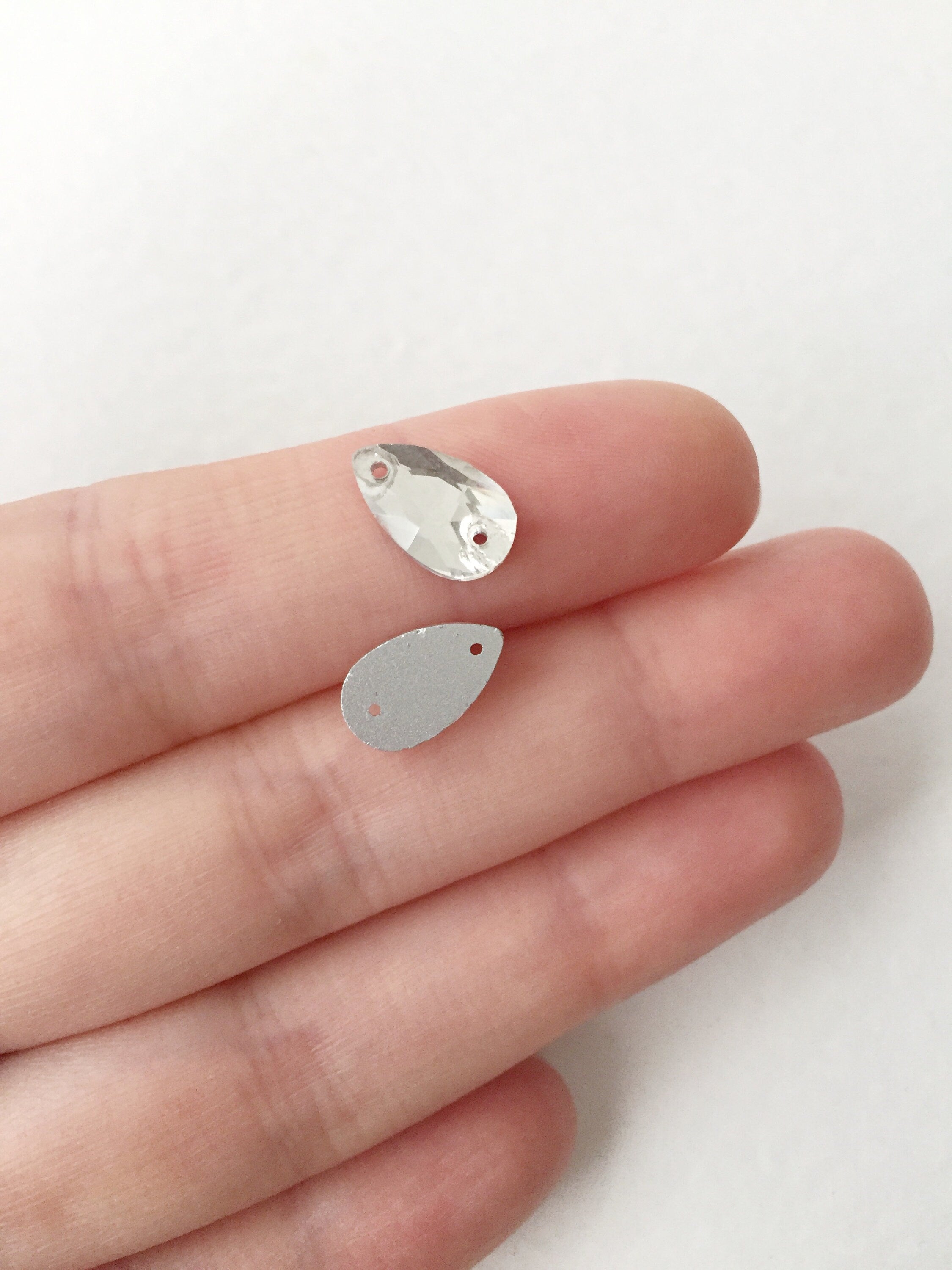 12 x 7x12mm Crystal Clear Glass Teardrop Sew-on Rhinestones