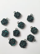 10 x Patina Bronze Rose Charms, 16x12mm (0727)