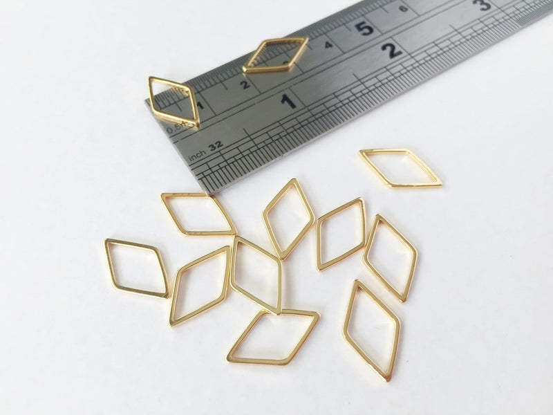 10 x 18K Gold Plated Brass Rhombus Connectors 16x9mm