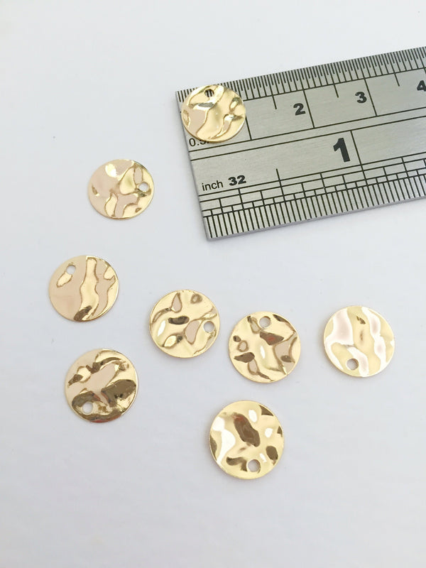 10 x 18K Gold Plated Wavy Coin Charms, 10mm (0040)