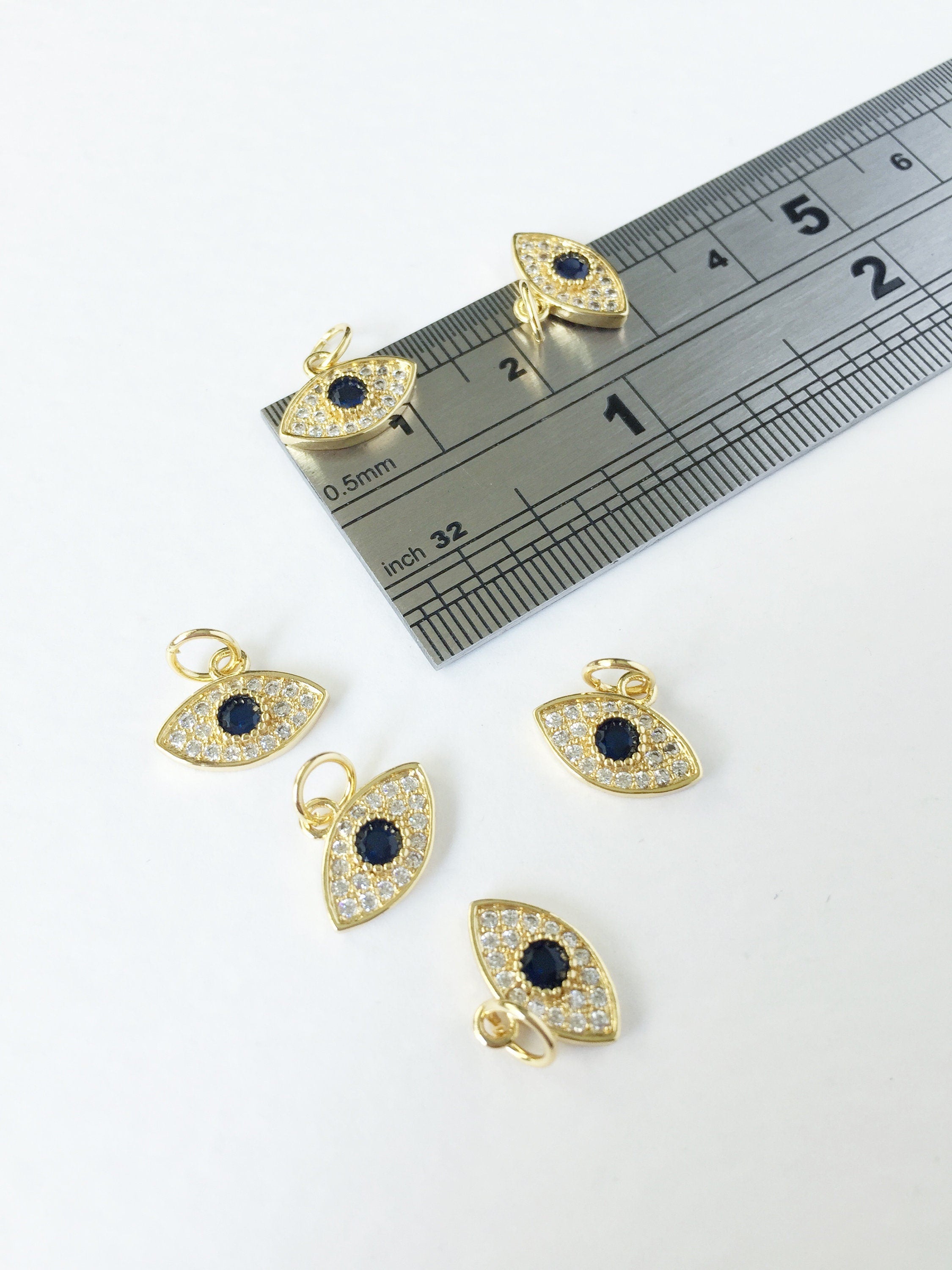 1 x 18K Gold Plated Evil Eye Charms with Cubic Zirconia, 12x9mm (0241)