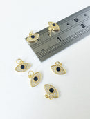 1 x 18K Gold Plated Evil Eye Charms with Cubic Zirconia, 12x9mm (0241)