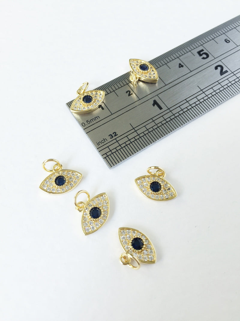 1 x 18K Gold Plated Evil Eye Charms with Cubic Zirconia, 12x9mm (0241)