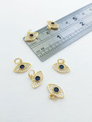 1 x 18K Gold Plated Evil Eye Charms with Cubic Zirconia, 12x9mm (0241)