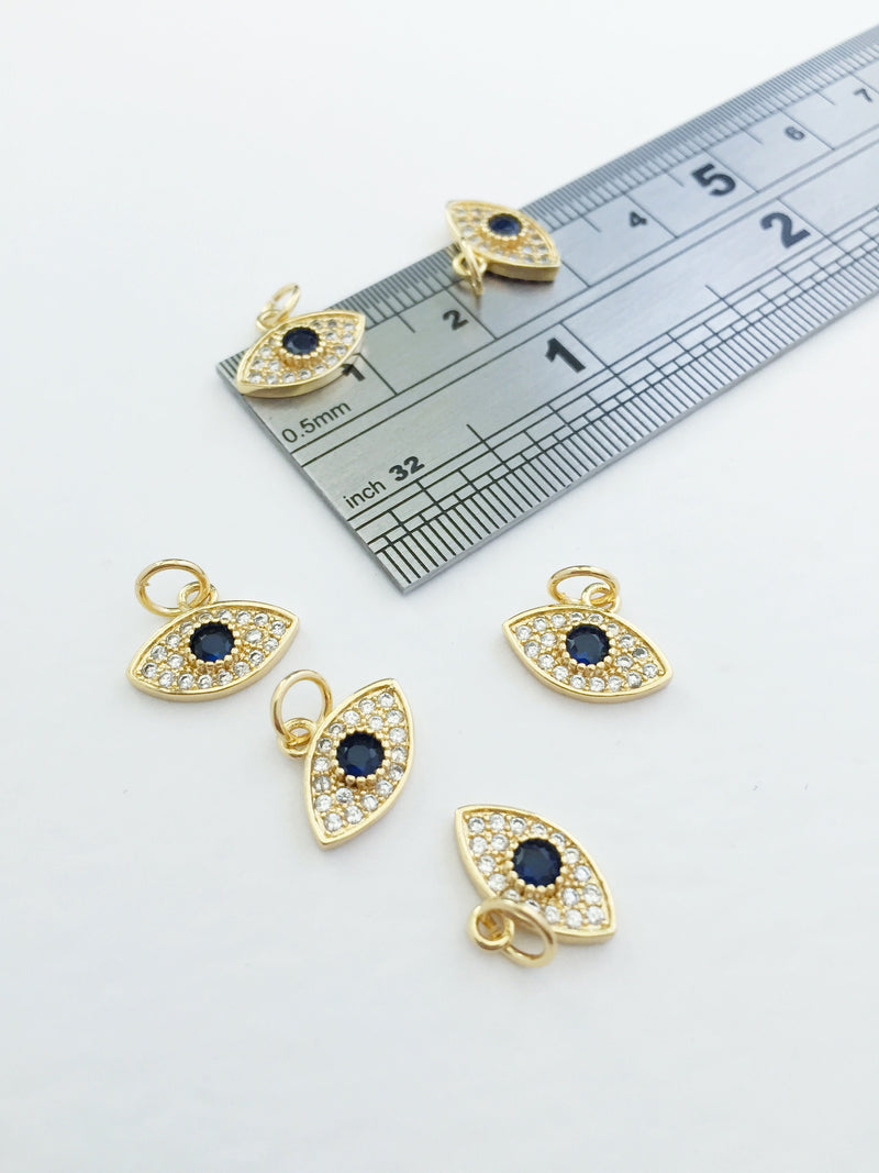 1 x 18K Gold Plated Evil Eye Charms with Cubic Zirconia, 12x9mm (0241)