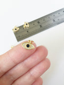 1 x 18K Gold Plated Evil Eye Charms with Cubic Zirconia, 12x9mm (0241)