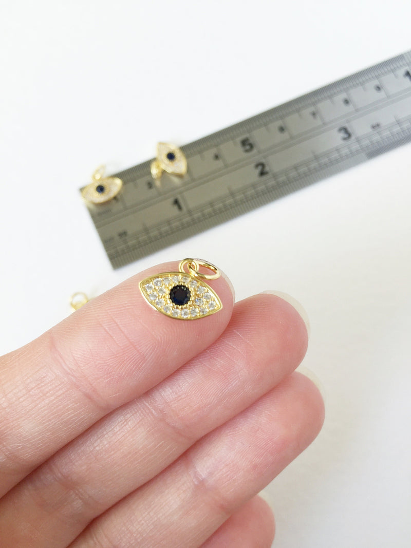 1 x 18K Gold Plated Evil Eye Charms with Cubic Zirconia, 12x9mm (0241)
