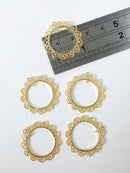 2 x 18K Gold Plated Ornate Hoop Connectors, 26x25mm Lace Edge Round Jewellery Links (0287)