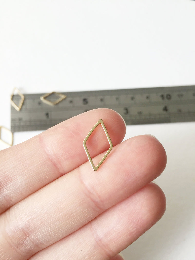 10 x 18K Gold Plated Brass Rhombus Connectors 16x9mm