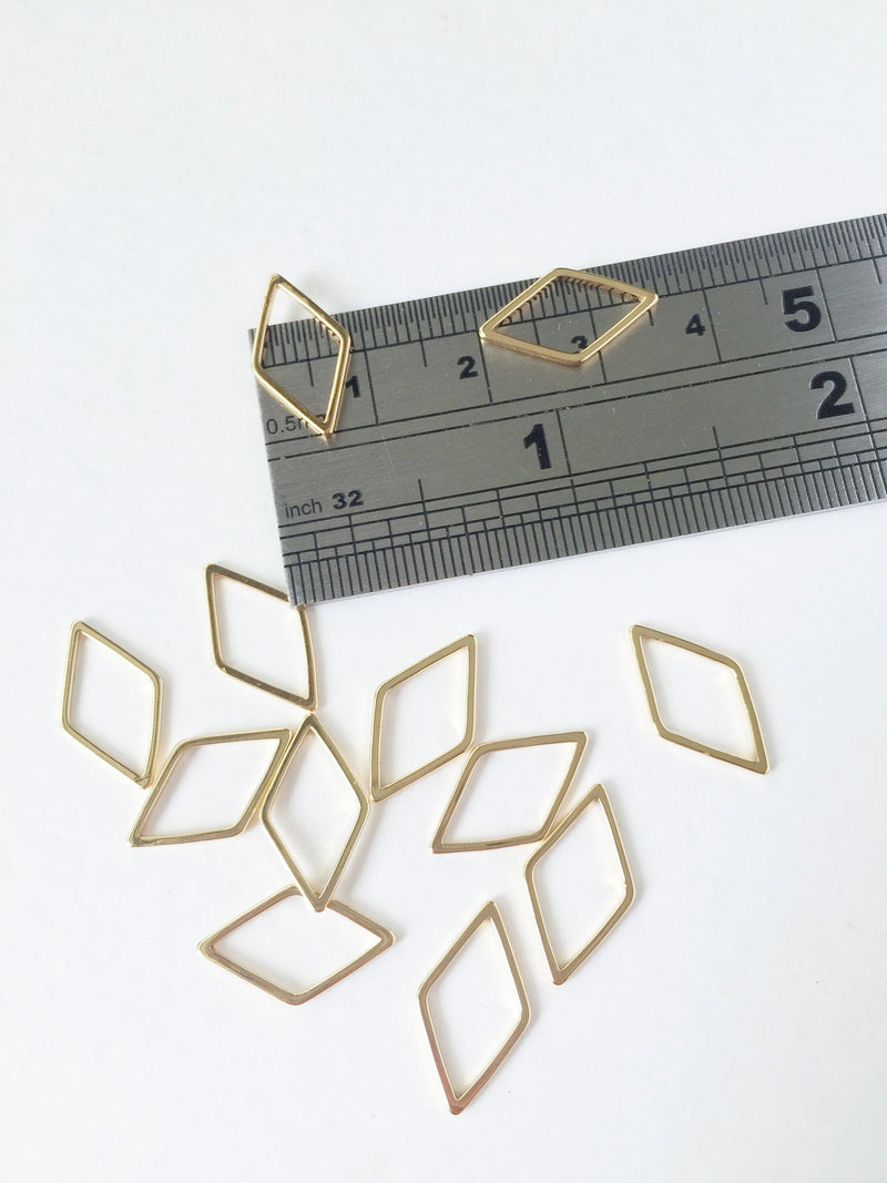 10 x 18K Gold Plated Brass Rhombus Connectors 16x9mm