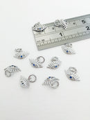 2 x Platinum Plated Evil Eye Charms with Cubic Zirconia, 12x9mm (0251P)