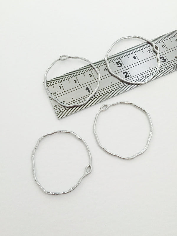 2 x Platinum Plated Textured Circle Connectors/Pendants, 35mm (0623)