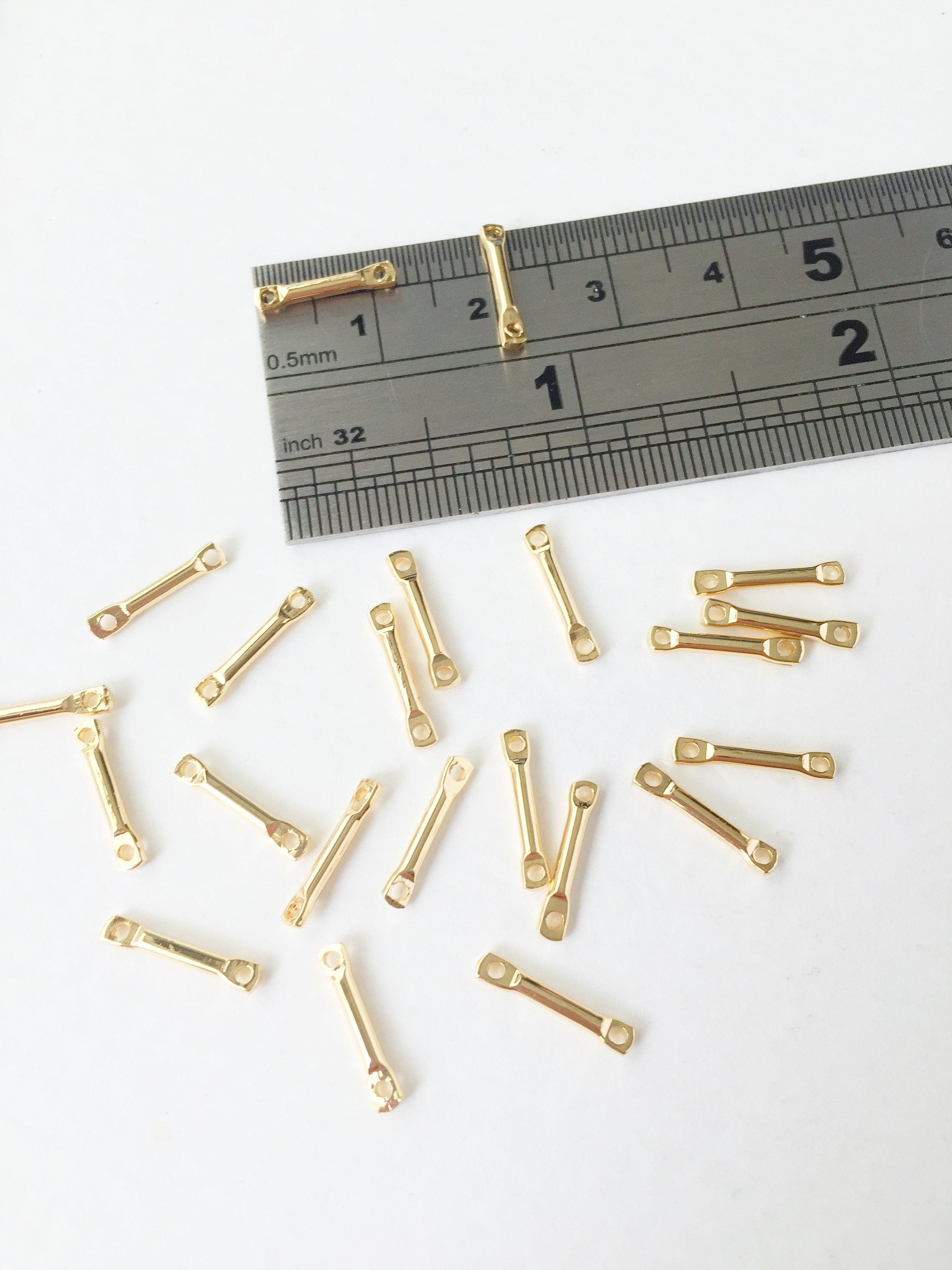 10 x 18K Gold Plated Bar Connectors, 12mm Long (0050)