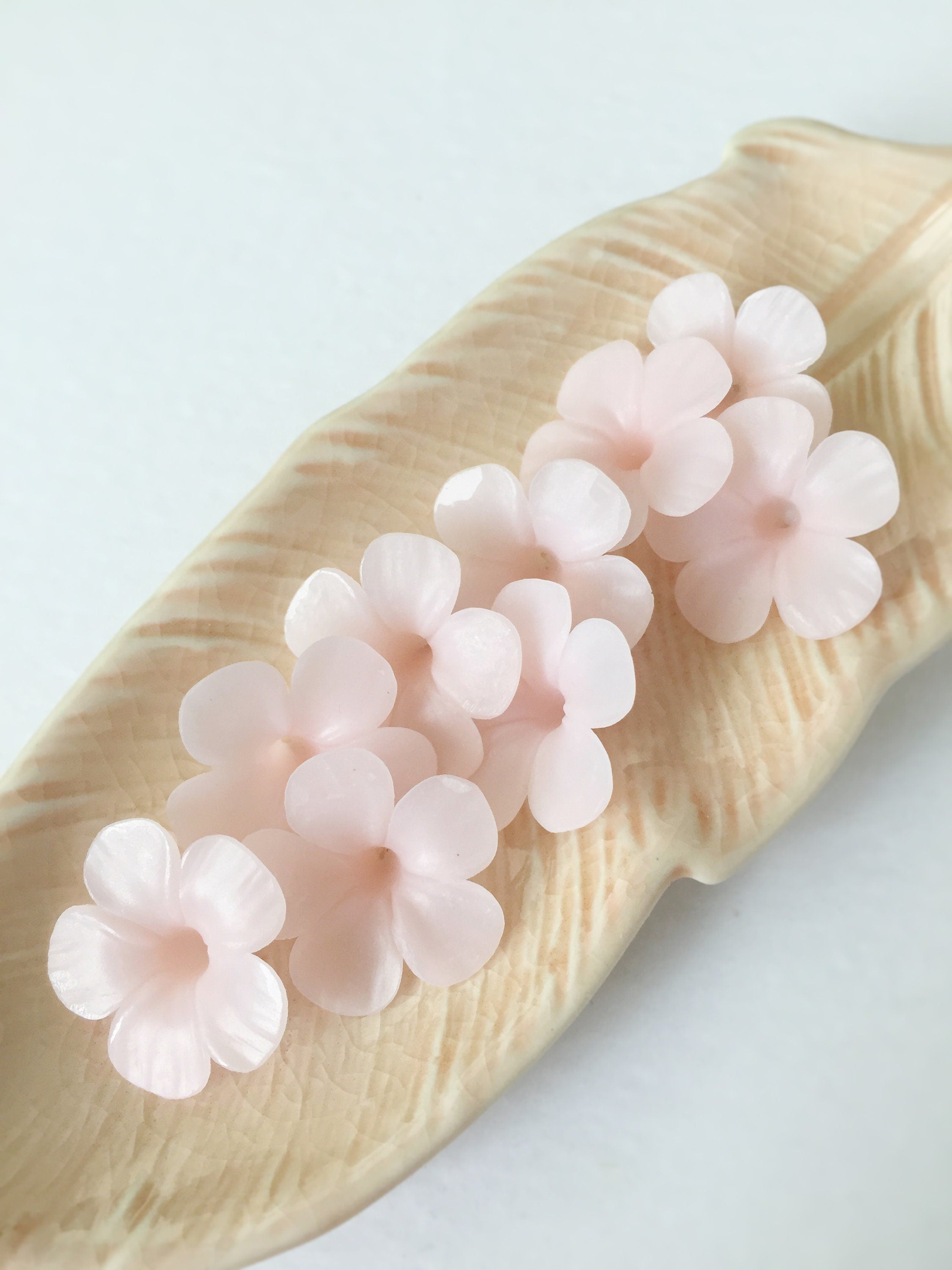 10 x Handmade Light Pink Clay Flower Beads, Handmade Polymer Clay Flowers