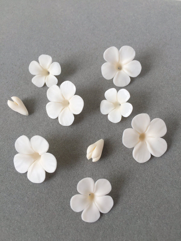 10 x Handmade Cream Clay Flower Beads, Different Sizes