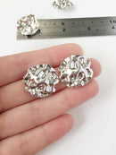 1 pair x Platinum Plated Crinkled Circle Earring Studs with Loops (0836)