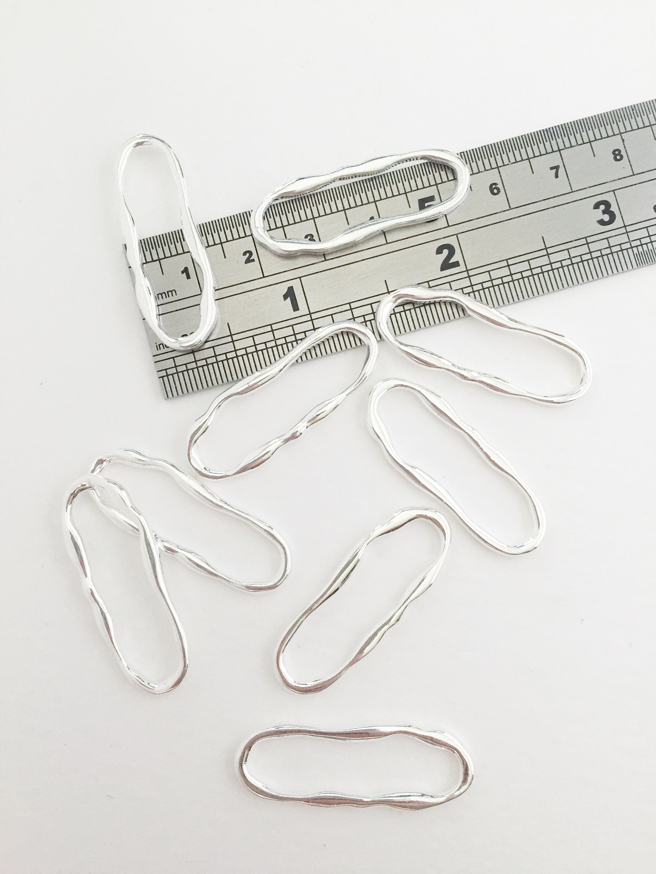 4 x Silver Plated Wavy Oval Connectors, 35x14mm (0610S)
