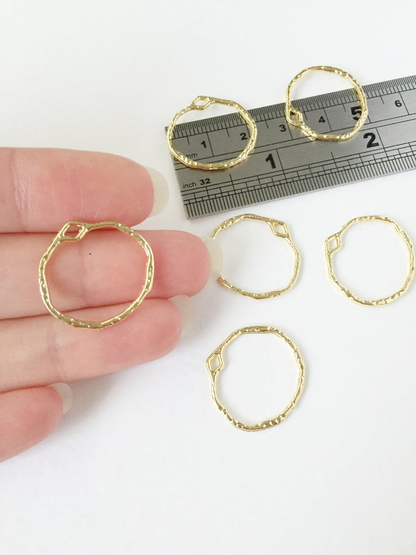 6 x Gold Plated Textured Circle Connectors, 23x21mm (0640)