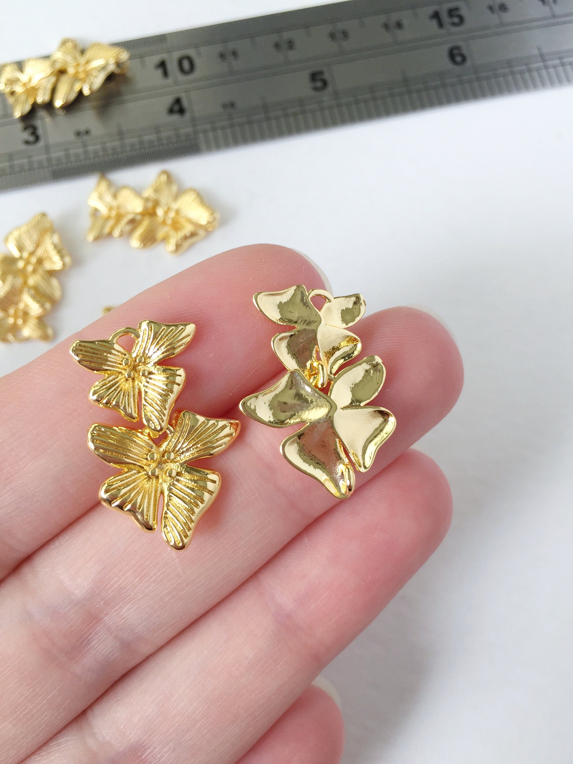 2 x 18K Gold Plated Small Cascading Orchid Connectors, 23x16mm (0292)