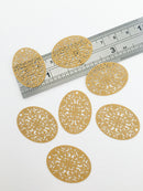 2 x Ochre Spray Painted Oval Filigree Pendants, 30x24mm (0315)