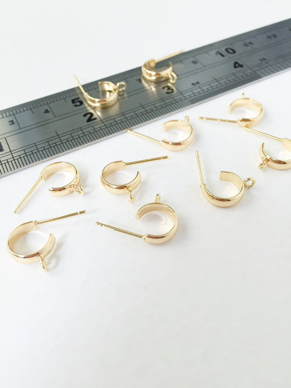 1 pair x 18K Gold Plated Brass Hoop Earring Studs, 17x12mm (0067)