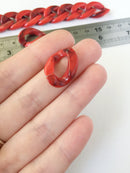 12 x Red marble Effect Acrylic Chain Links, 22x17mm