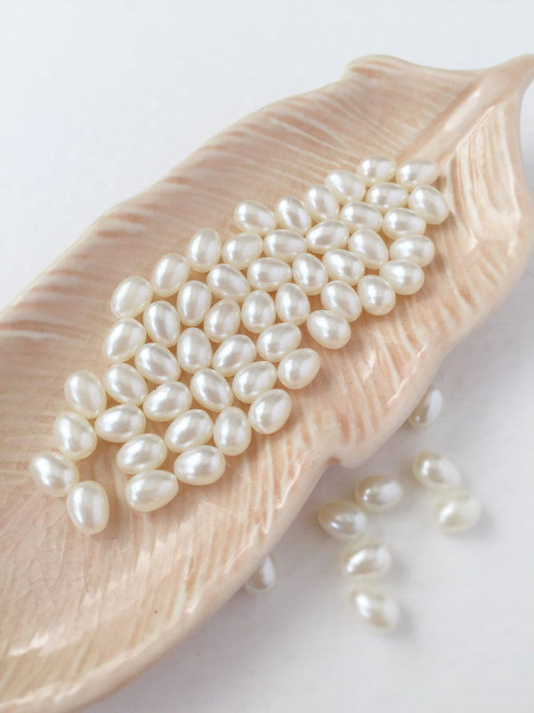100 x Off-white Acrylic Ivory Pearl Beads, 7x5mm (3216)