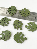 10 x Olive Green Wood Monstera Leaf Pendants, 30x25mm
