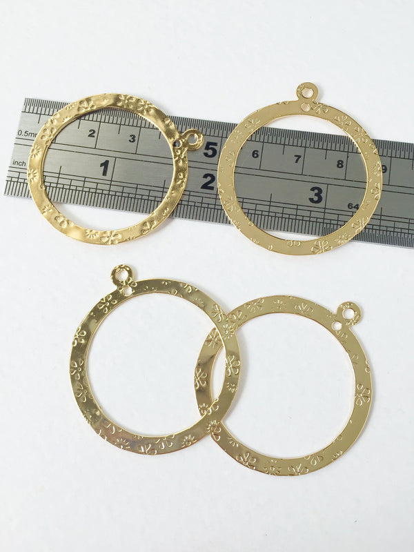 2 x Gold Plated Floral Hoop Textured Connectors, Stainless Steel Earring Hoops 44x38mm (0656)