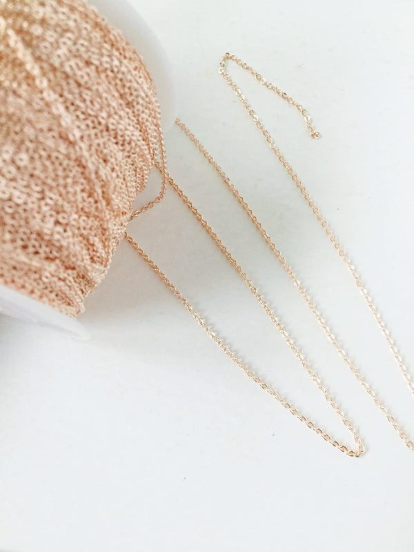 1 metre x Extra Fine Rose Gold Plated Brass Chain, 1.5mm (0959)