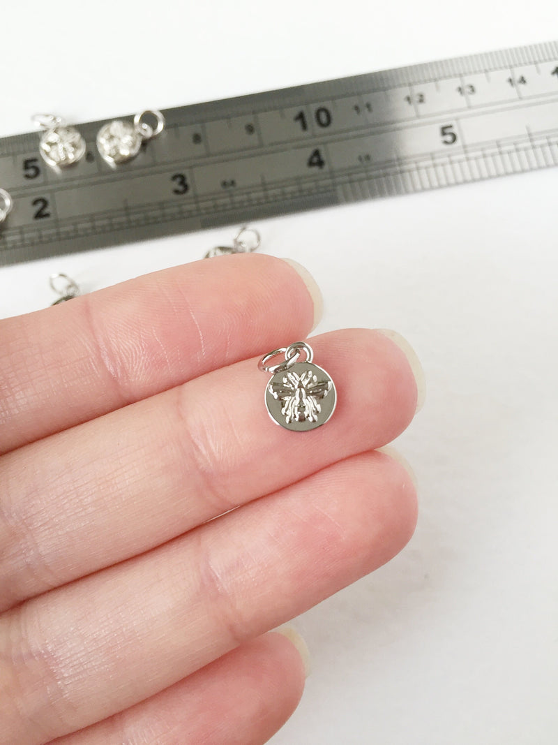 1 x Platinum Plated Coin Shaped Bee Charm, 8x10mm (0149P)