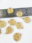 1 x Matte Gold Plated Coin Shaped Cross Charm, 16x18.5mm (0126)